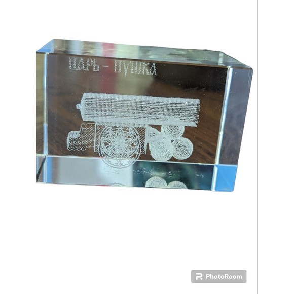 Unbranded Office 3d Laser Etched Clear Crystal Glass Cube 3 Cannon